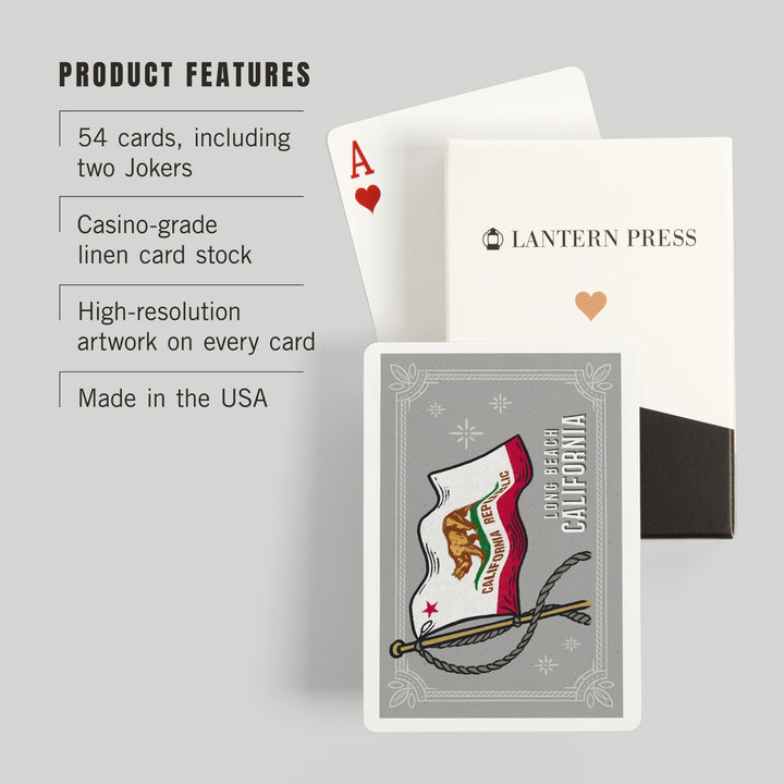 Playing Cards, Long Beach, California, Waving State Flag, State Series, 52 Card Deck with Jokers in Box, Unique Art
