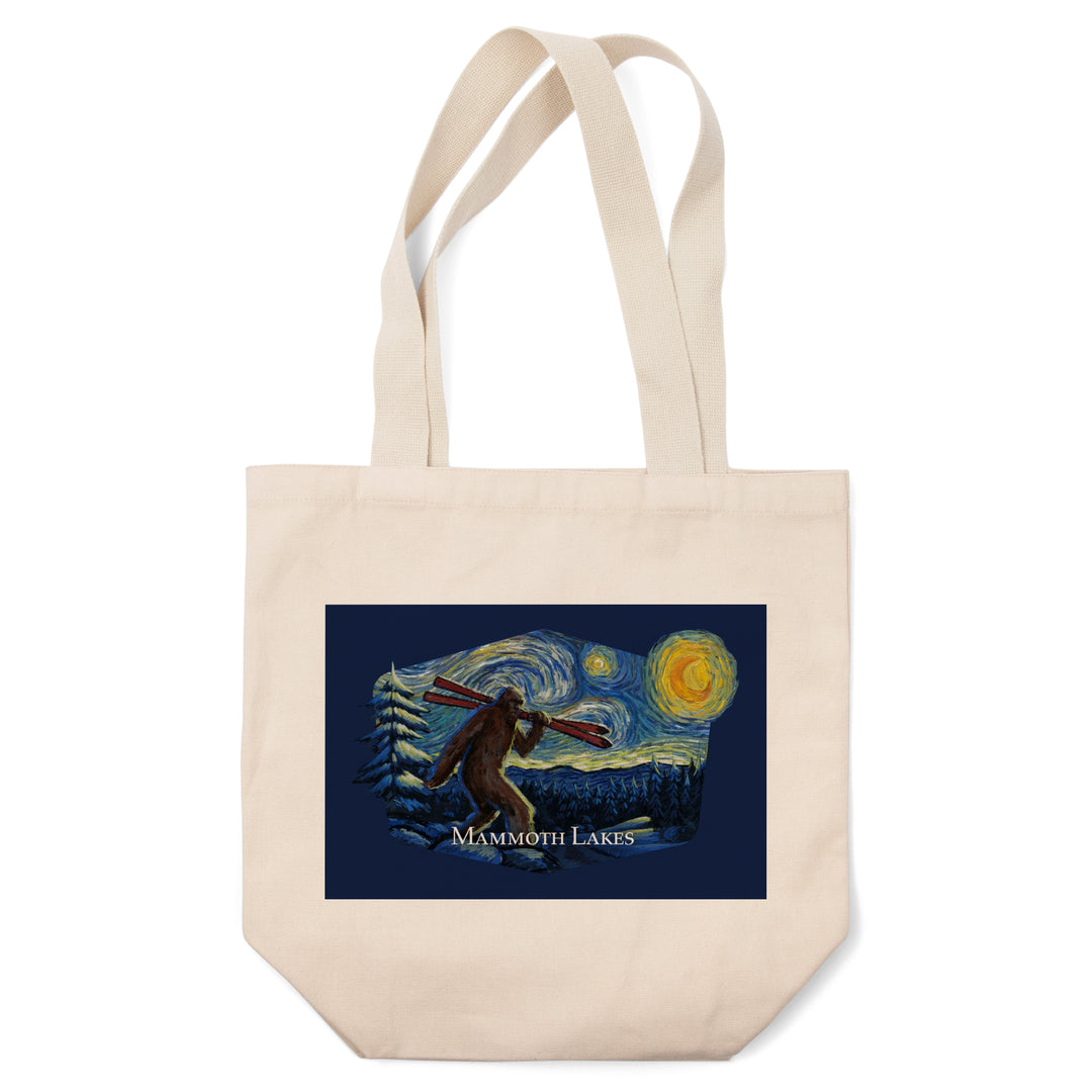 Mammoth Lakes, California, Winter Bigfoot with Skis, Starry Night, Contour, Tote Bag