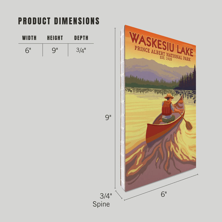 Lined 6x9 Journal, Waskesiu Lake, Saskatchewan, Prince Albert National Park, Canoe Scene, Lay Flat, 193 Pages, FSC paper