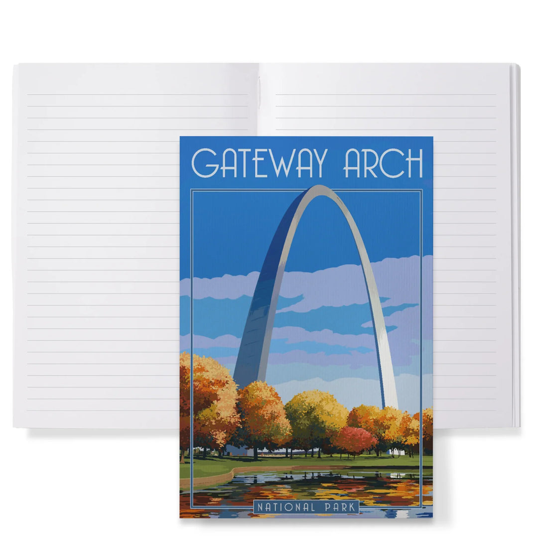 Lined 6x9 Journal, Gateway Arch National Park, Arch and Trees in Fall, Lay Flat, 193 Pages, FSC paper