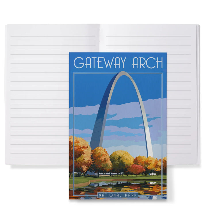 Lined 6x9 Journal, Gateway Arch National Park, Arch and Trees in Fall, Lay Flat, 193 Pages, FSC paper