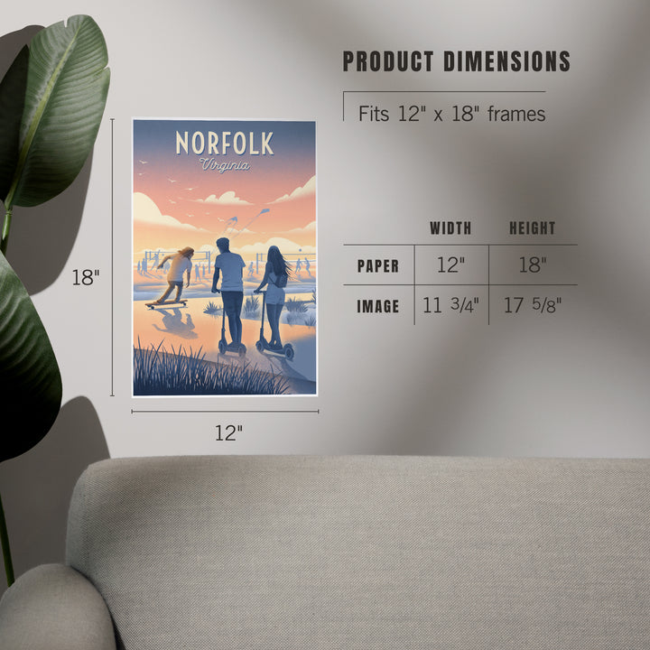Norfolk, Virginia, Lithograph, Enjoy the Ride, Longboards and Scooters, Art & Giclee Prints