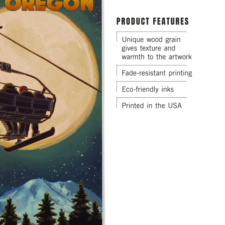 Oregon, Ski Lift and Full Moon Snowboarder, Wood Sign and Postcards