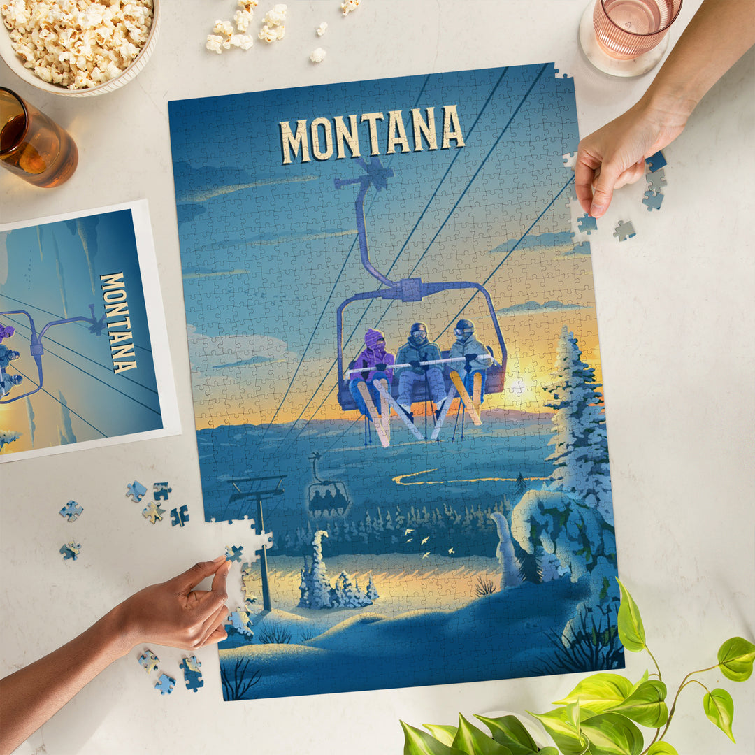 Montana, Lithograph, Chairlift, 1000 Piece Jigsaw Puzzle