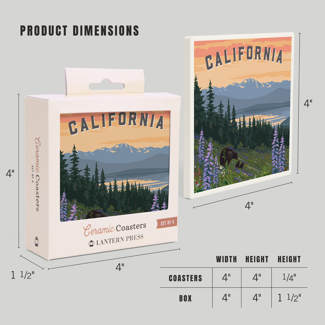 California Bear and Spring Flowers, Coaster Set