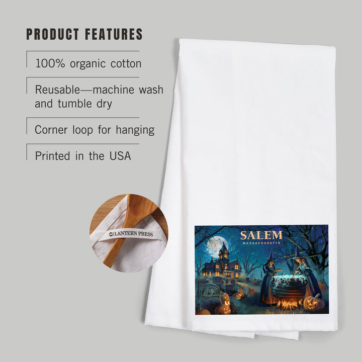 Salem, Massachusetts, Lithograph, Cemetery, Organic Cotton Kitchen Tea Towels