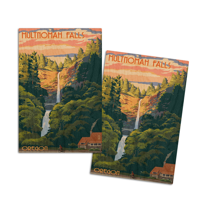 Multnomah Falls, Oregon, Sunset, Lantern Press Artwork, Wood Signs and Postcards