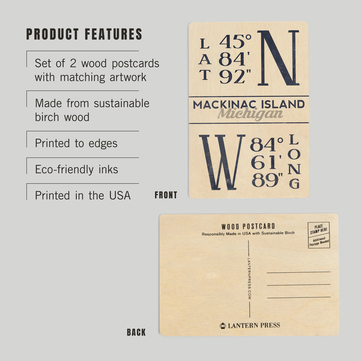 Mackinac Island, Michigan, Latitude and Longitude, Wood Sign and Postcards