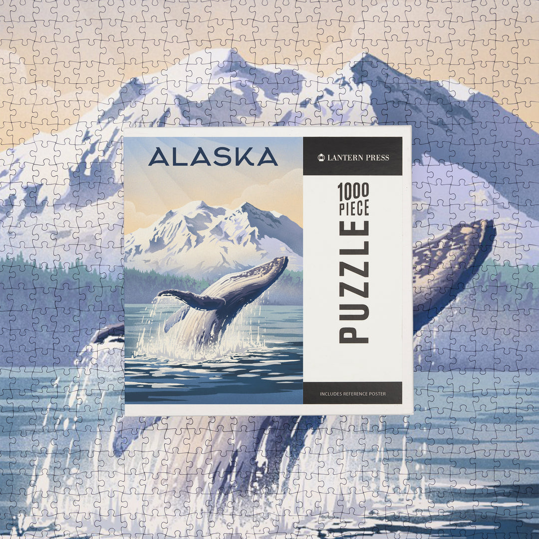 Alaska, Lithograph, Breaching Humpback Whale, Jigsaw Puzzle