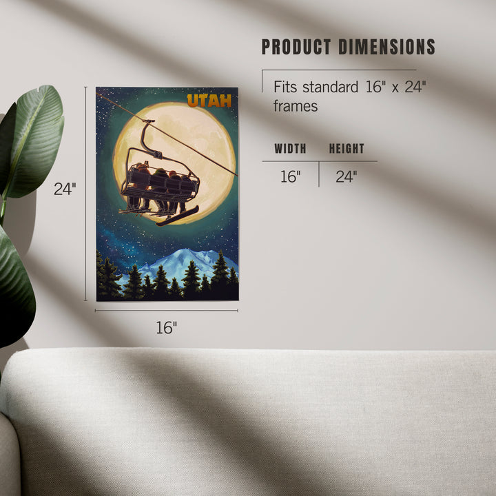 Utah, Ski Lift and Full Moon, Snowboarder, Art & Giclee Prints