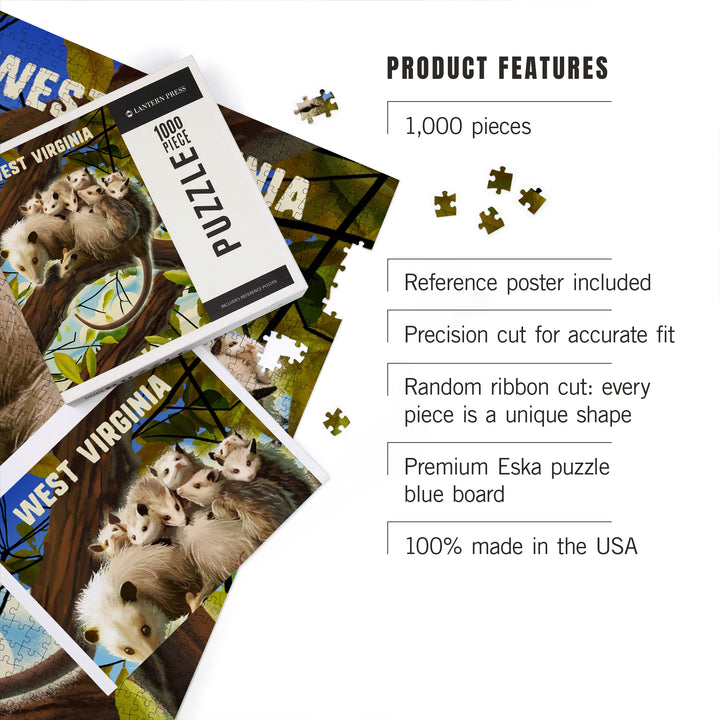 West Virginia, Possum with Babies, 1000 Piece Jigsaw Puzzle