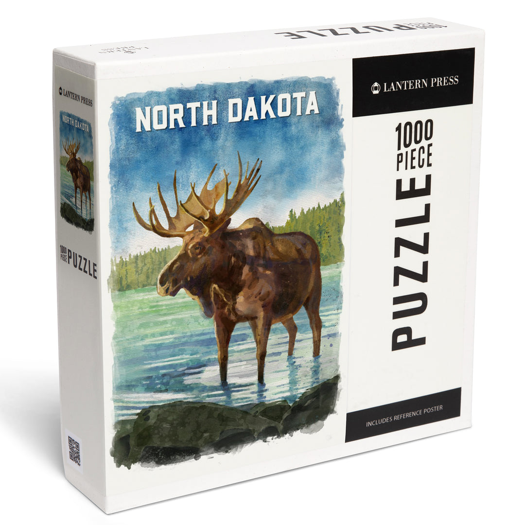 North Dakota, Watercolor Study, Moose, 1000 Piece Jigsaw Puzzle