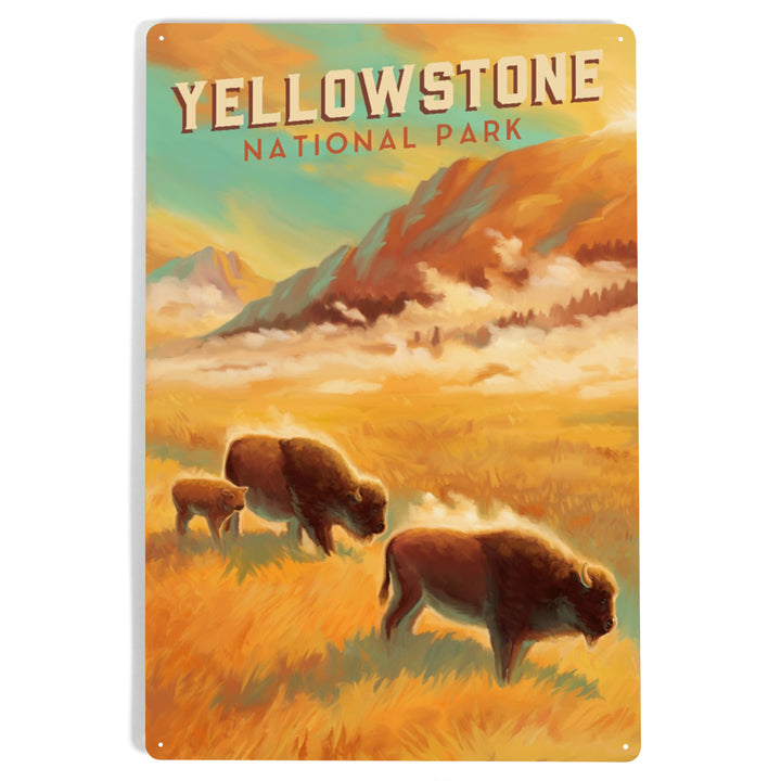 Yellowstone National Park, Bison Family, Oil Painting, Metal Signs