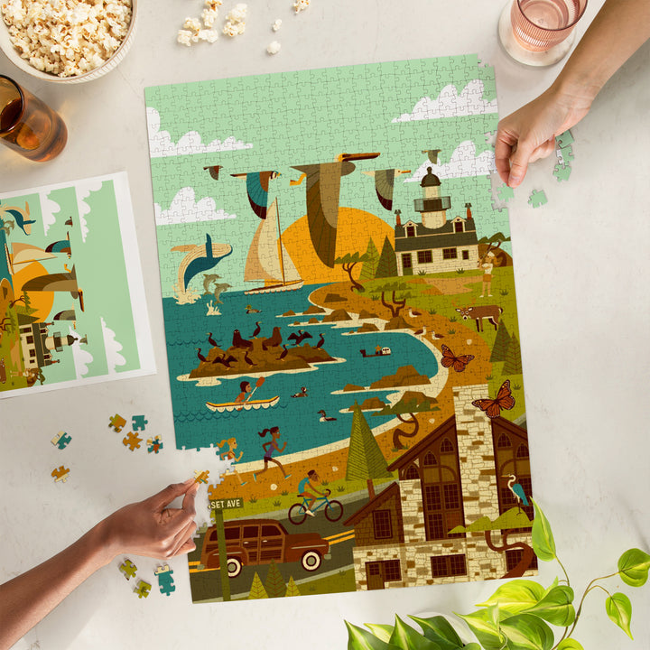 Wildlife, Lighthouse and Coastal Life Illustration, 1000 Piece Jigsaw Puzzle