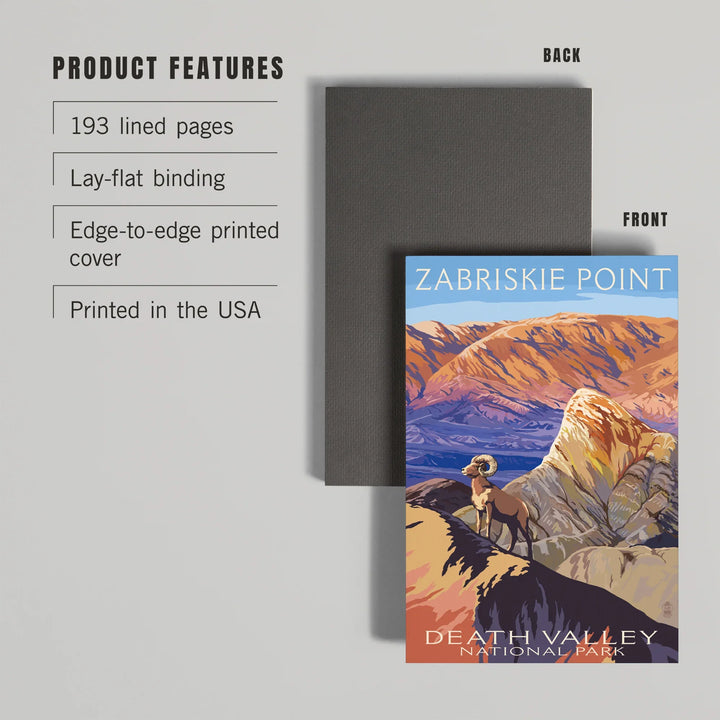 Lined 6x9 Journal, Death Valley National Park, California, Zabriskie Point and Bighorns, Painterly Series, Lay Flat, 193 Pages, FSC paper