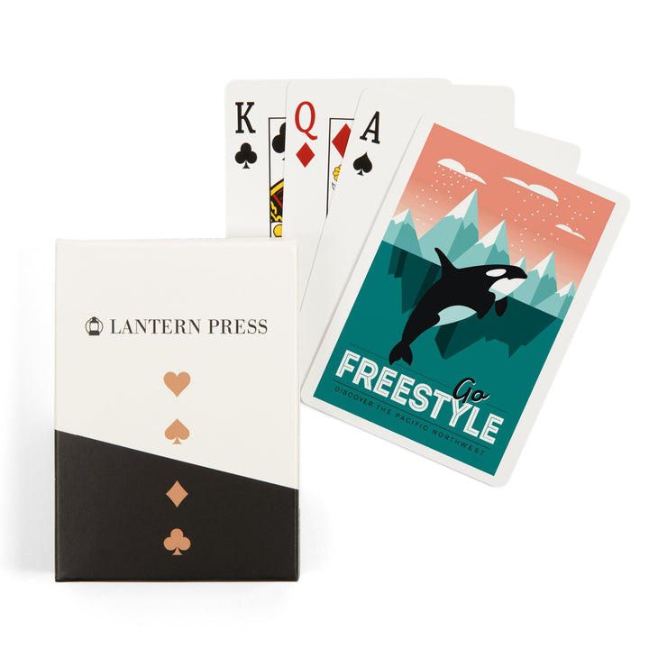 Playing Cards, Pacific Northwest, Orca Whale, Go Freestyle, 52 Card Deck with Jokers in Box, Unique Art