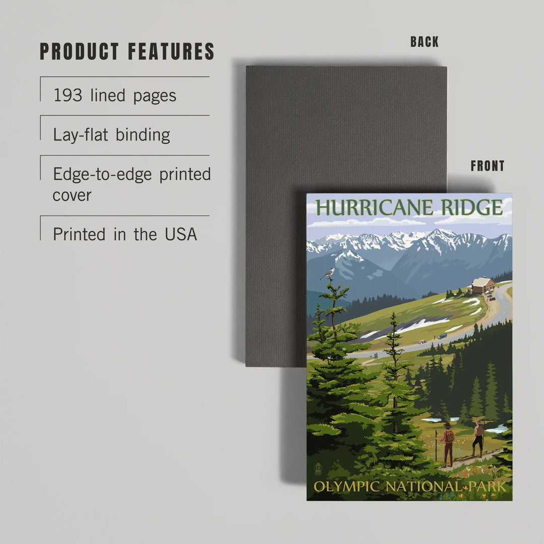 Lined 6x9 Journal, Olympic National Park, Washington, Hurricane Ridge and Hikers, Lay Flat, 193 Pages, FSC paper