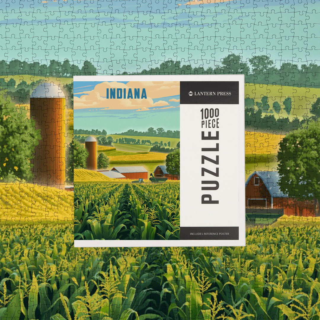 Indiana, Lithograph, Corn Harvest, Jigsaw Puzzle