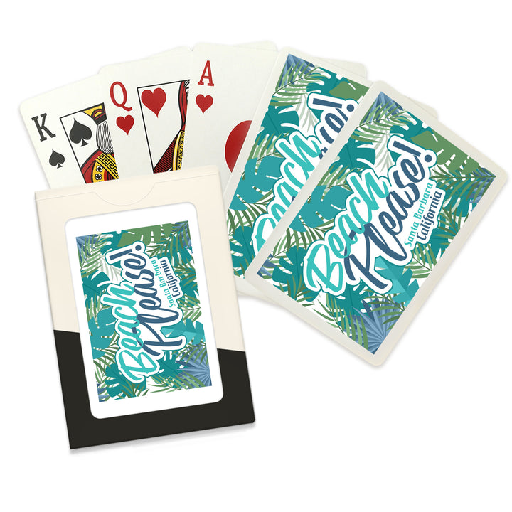 Playing Cards, Santa Barbara, California, Beach Please, Tropical Fronds and Leaves, 52 Card Deck with Jokers in Box, Unique Art