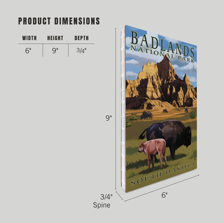 Lined 6x9 Journal, Badlands National Park, South Dakota, Bison Scene, Painterly Series, Lay Flat, 193 Pages, FSC paper