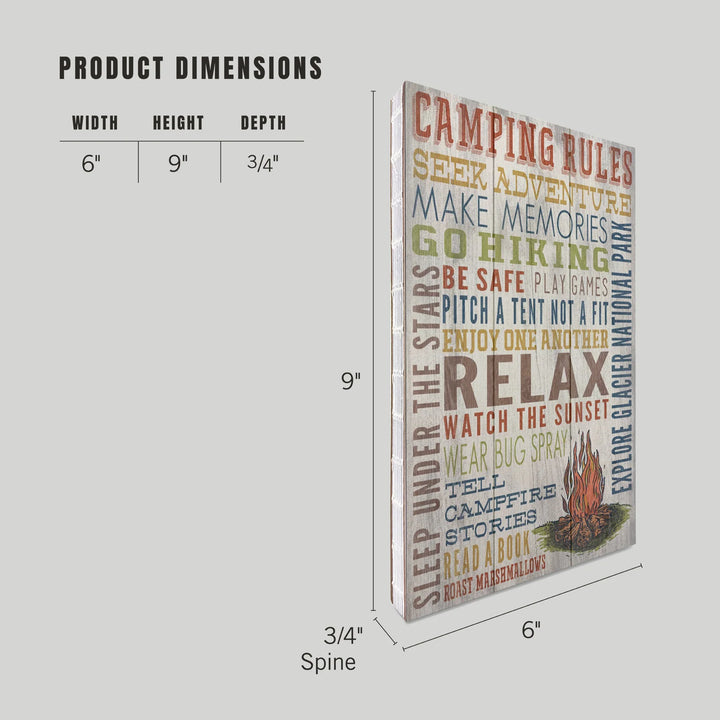 Lined 6x9 Journal, Explore Glacier National Park, Montana, Camping Rules, Rustic, Lay Flat, 193 Pages, FSC paper