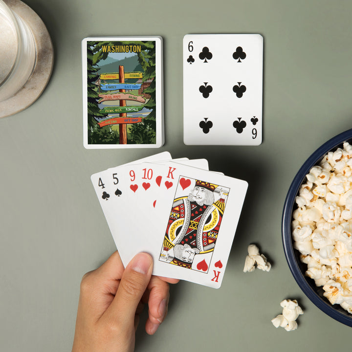 Playing Cards, Washington, Signpost, Forest and Camp, 52 Card Deck with Jokers in Box, Unique Art