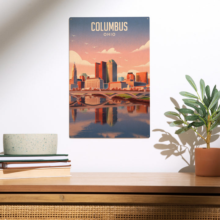 Columbus, Ohio, Lithograph City Series, Wood Sign and Postcards