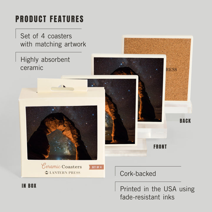 Arches National Park, Utah, Delicate Arch and Milky Way, Coasters