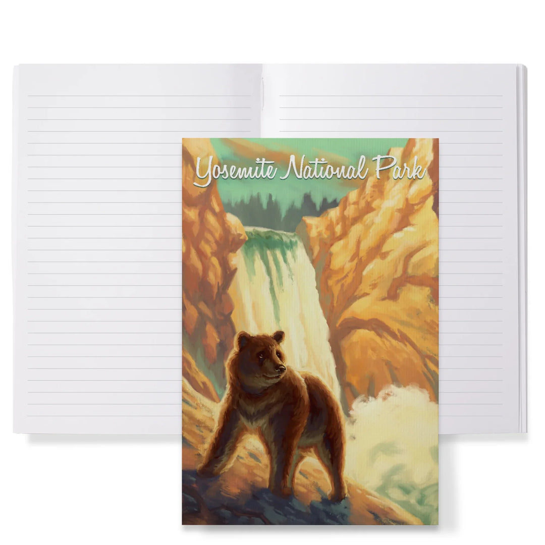 Lined 6x9 Journal, Yosemite National Park, California, Bear, Falls, Oil Painting, Lay Flat, 193 Pages, FSC paper