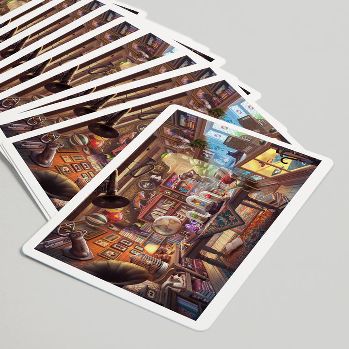 Playing Cards, Oil Painting, Antique Store Cats, 52 Card Deck with Jokers in Box, Unique Art