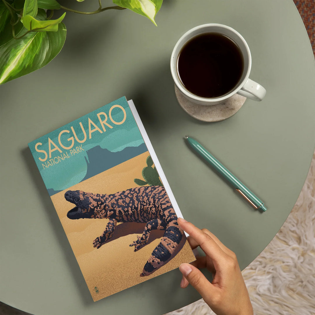 Lined 6x9 Journal, Saguaro National Park, Arizona, Gila Monster, Lithograph, Lay Flat, 193 Pages, FSC paper