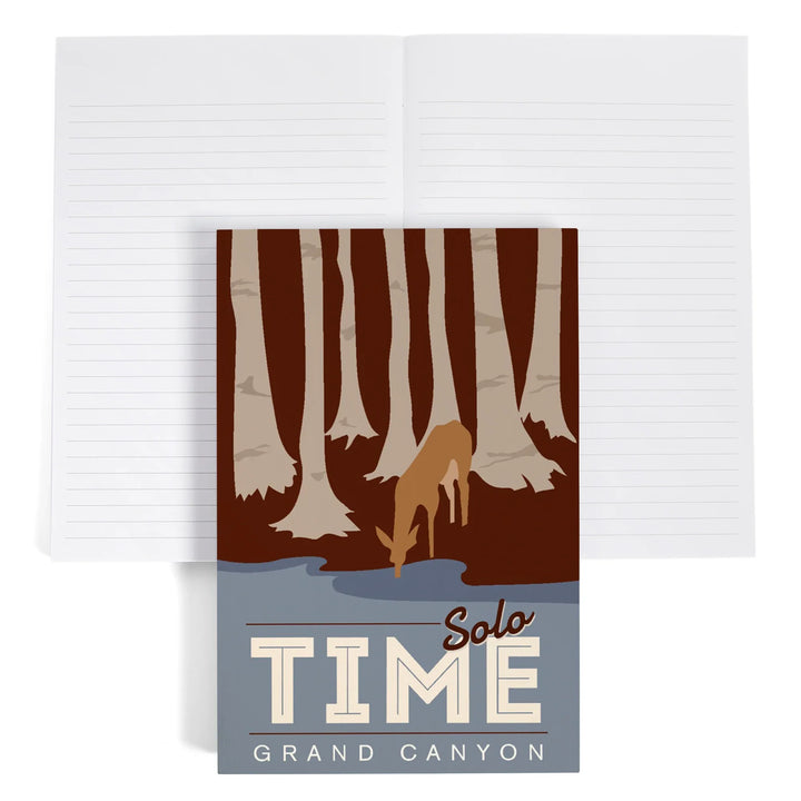 Lined 6x9 Journal, Grand Canyon National Park, Arizona, Solo Time, Deer Drinking, Vector Style, Lay Flat, 193 Pages, FSC paper