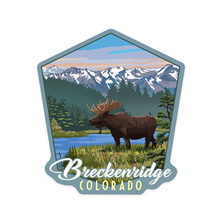 Breckenridge, Colorado, Moose, Summer Scene, Contour, Lantern Press Artwork, Vinyl Sticker