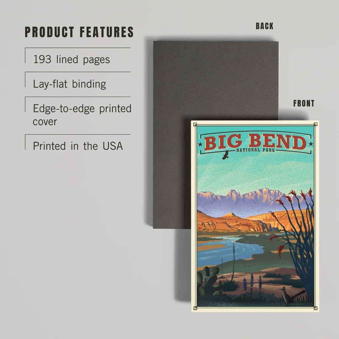 Lined 6x9 Journal, Big Bend National Park, Lithograph National Park Series, Lay Flat, 193 Pages, FSC paper