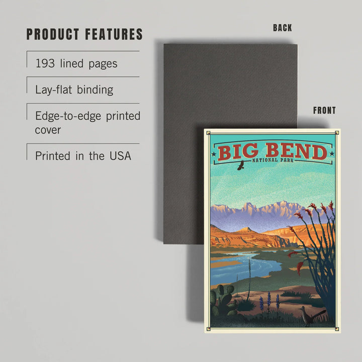 Lined 6x9 Journal, Big Bend National Park, Lithograph National Park Series, Lay Flat, 193 Pages, FSC paper