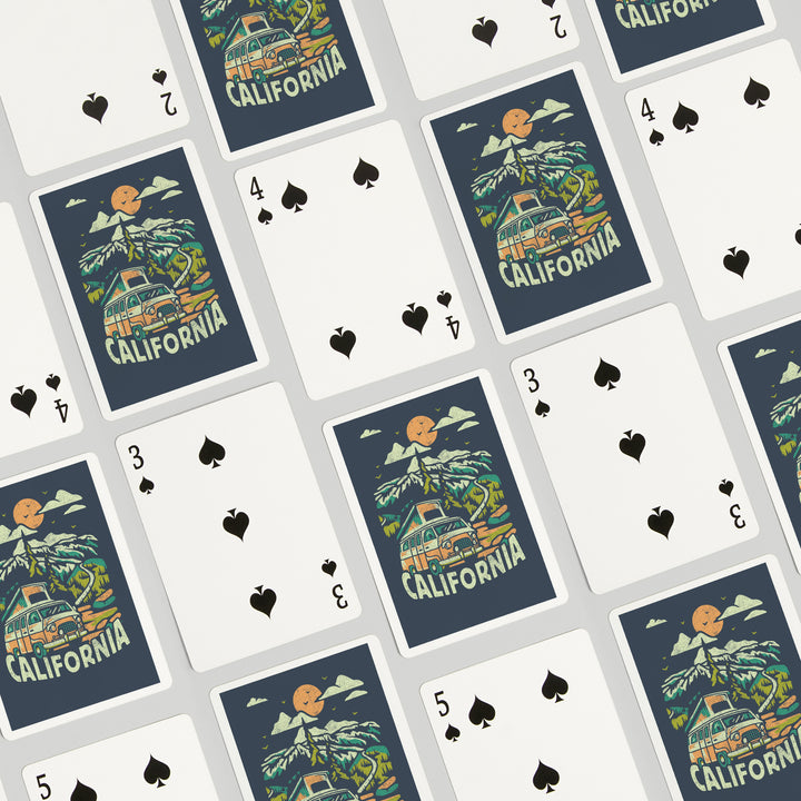 Playing Cards, California, Distressed, Camper Van in the Mountains, 52 Card Deck with Jokers in Box, Unique Art