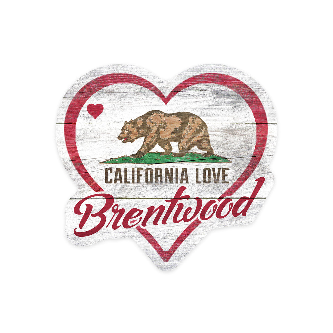Brentwood, California, State Bear with Heart, Contour, Vinyl Sticker