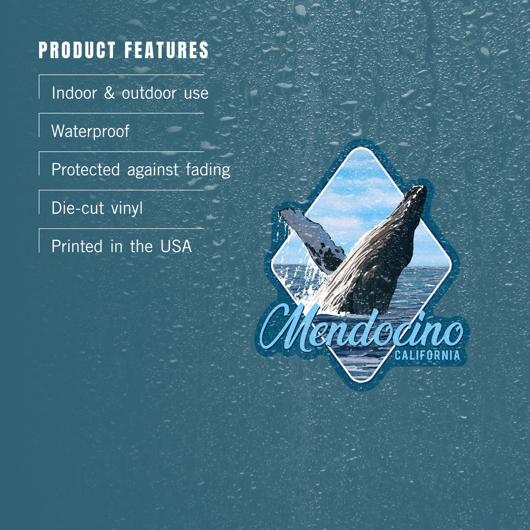 Mendocino, California, Humpback Whale, Contour, Vinyl Sticker