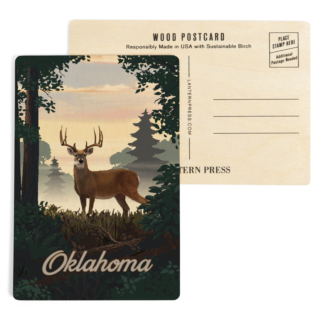 Oklahoma, Painterly, Deer and Sunrise, Wood Sign and Postcards