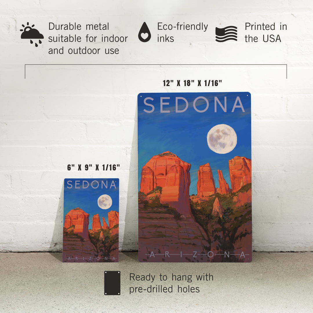 Sedona, Arizona, Cathedral Rock, Moon, Oil Painting, 12x18 Metal Sign