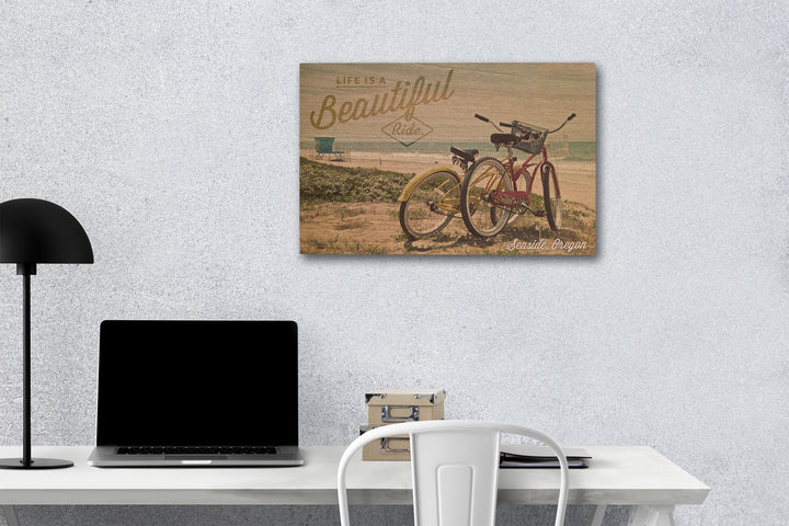 Seaside, Oregon, Life is a Beautiful Ride, Bicycles & Beach Scene, Photograph, Wood Signs and Postcards