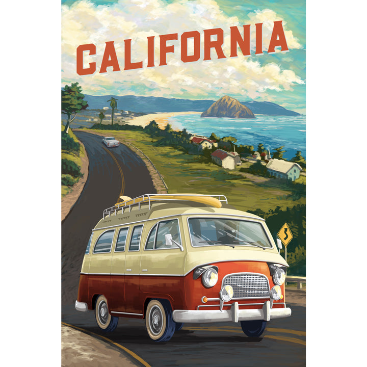 California, Camper Van, Ocean, Stretched Canvas