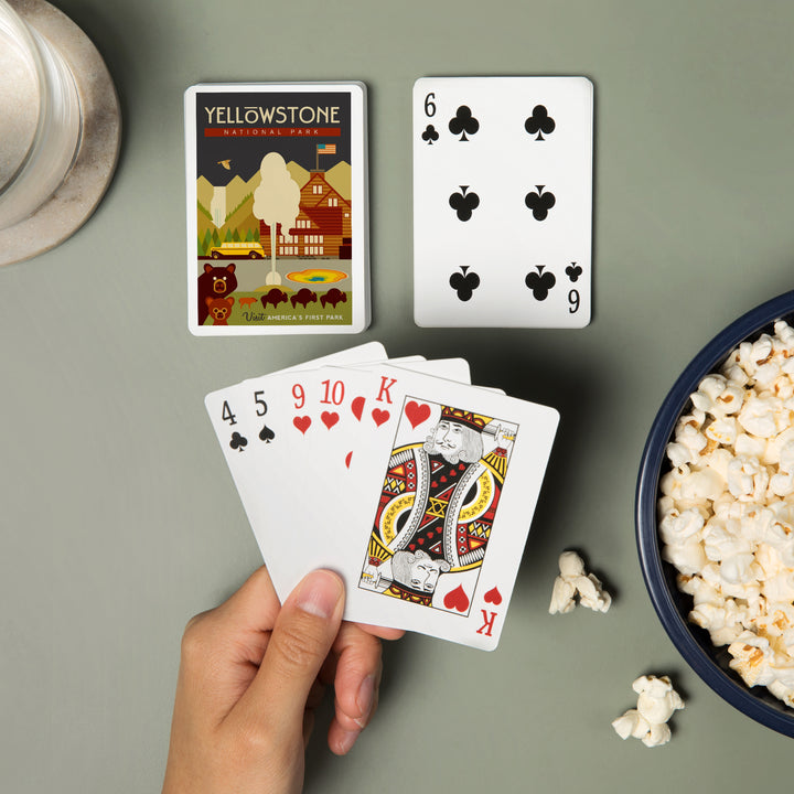 Playing Cards, Yellowstone National Park, WY, Geometric, 52 Card Deck with Jokers in Box, Unique Art