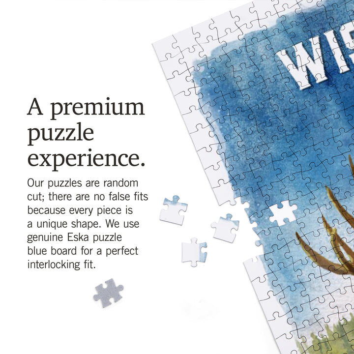 Wisconsin, Watercolor Study, Moose, 1000 Piece Jigsaw Puzzle