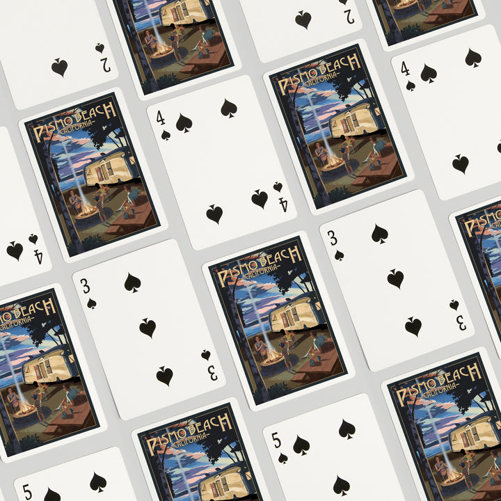 Playing Cards, Pismo Beach, California, Retro Camper and Lake, 52 Card Deck with Jokers in Box, Unique Art