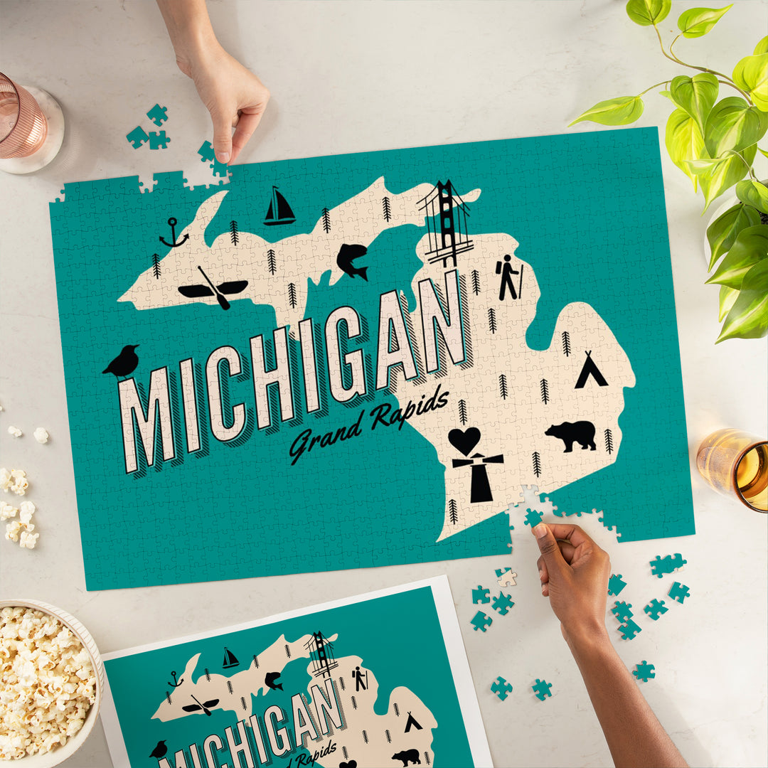 Grand Rapids, Michigan, State and Retro Icons, Jigsaw Puzzle