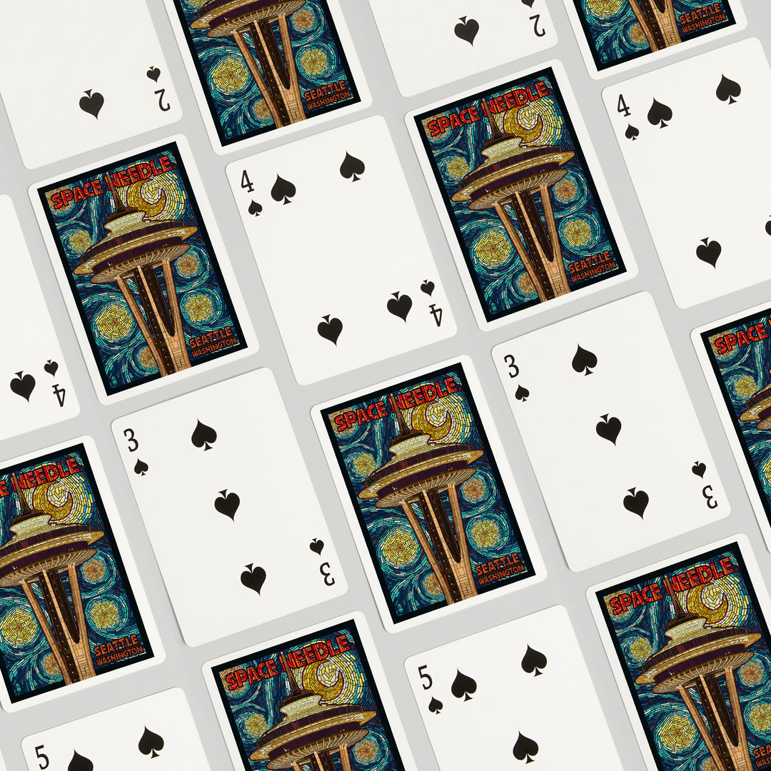 Playing Cards, Seattle, Washington, Space Needle Mosaic, 52 Card Deck with Jokers in Box, Unique Art