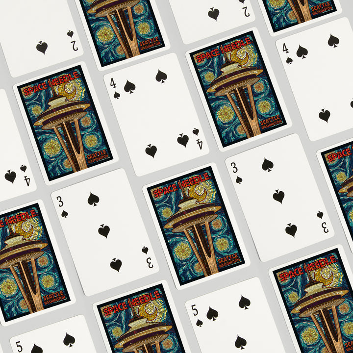 Playing Cards, Seattle, Washington, Space Needle Mosaic, 52 Card Deck with Jokers in Box, Unique Art