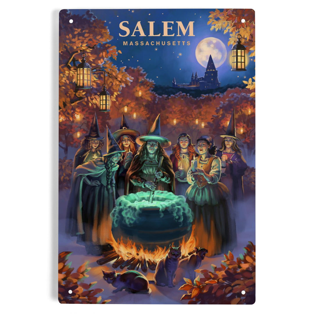 Salem, Massachusetts, Oil Painting, Witch's, 12x18 Metal Sign