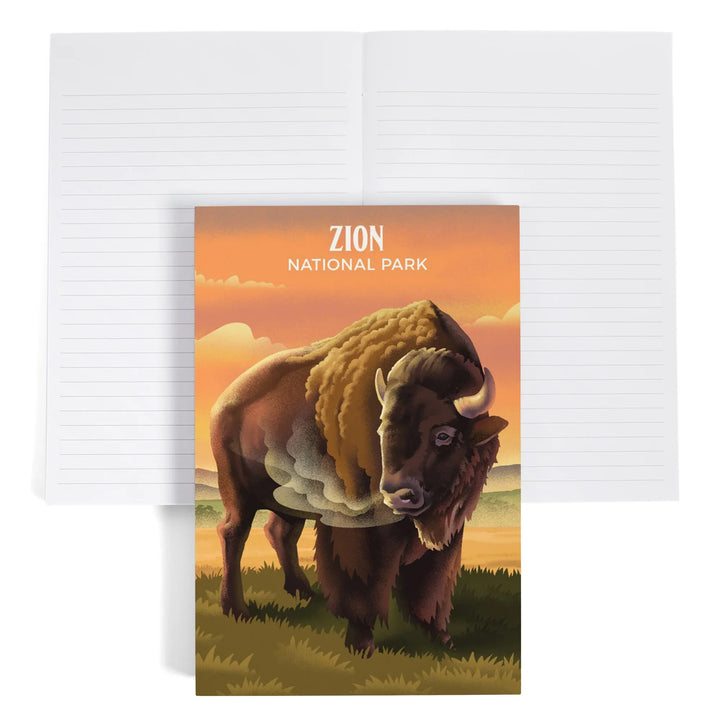 Lined 6x9 Journal, Zion National Park, Utah, Lithograph Wildlife Series, Lay Flat, 193 Pages, FSC paper